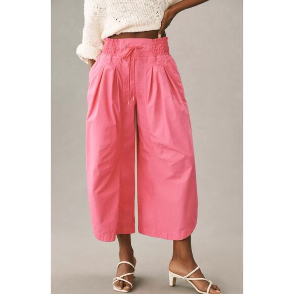 Anthropologie Ruched Poplin Parachute Pants Pink Size Large - Picture 1 of 12